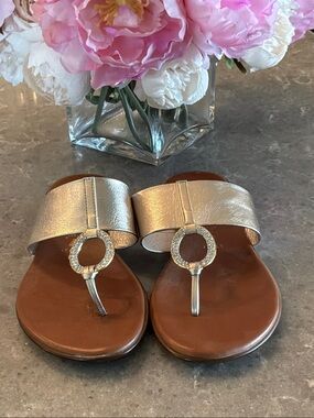 Metallic Gold Ring-Accent Toe-Post Sandals